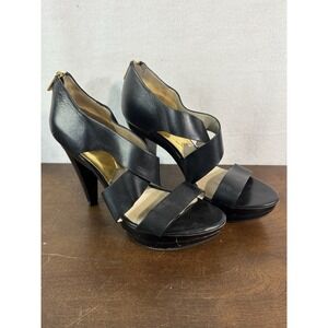 Michael Kors Black Leather Platform Heels Open Toe Back Zip Women's Pumps